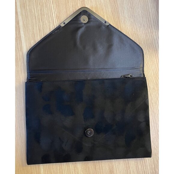 Elegant Black Suede Envelope Clutch With Studded Front and Crossover Chain Strap - Picture 6 of 14